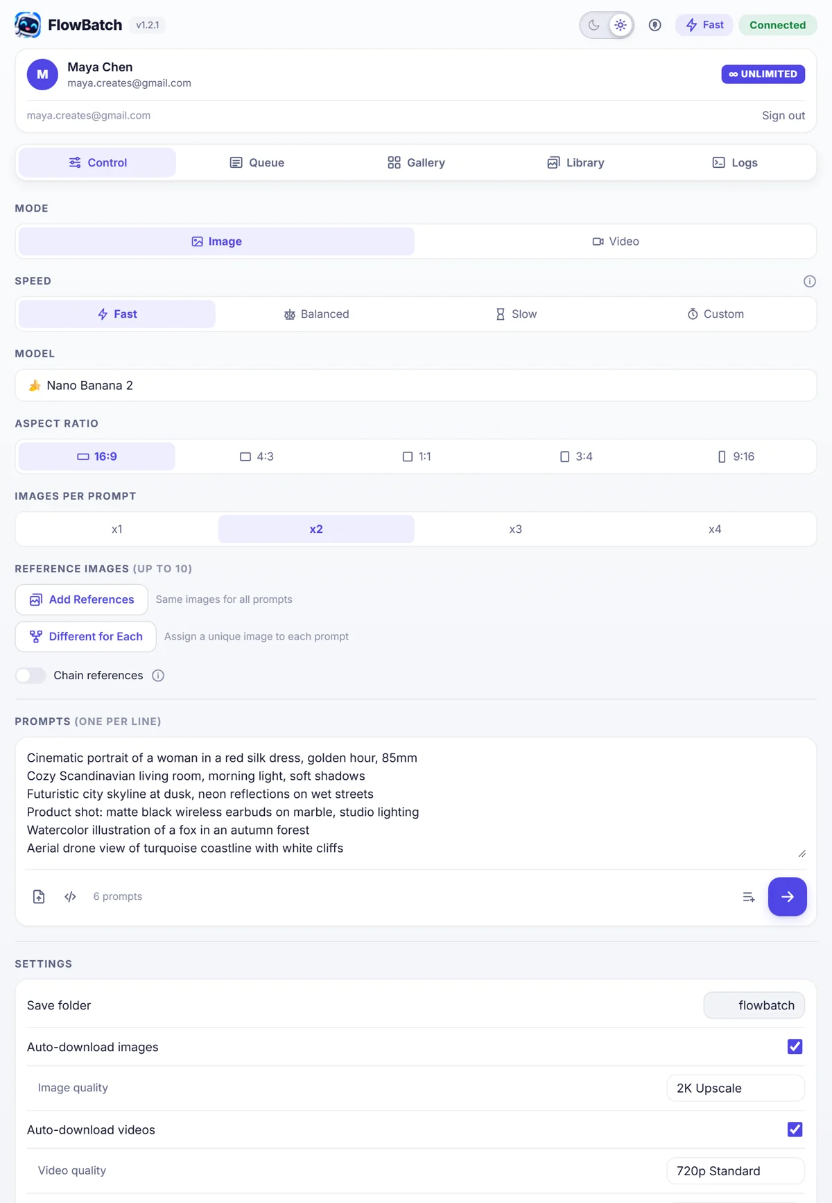 The Control tab in the light theme.